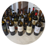 Wine bottles in a round photo