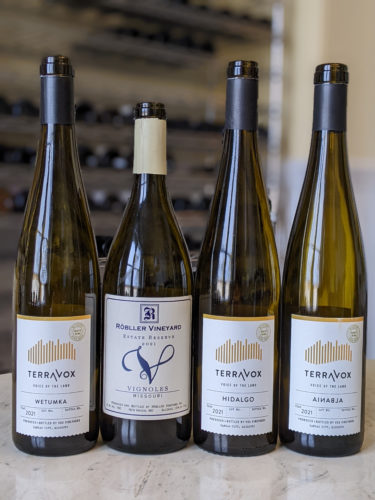 Missouri wines made from native American grape varieties and hybrids such as St. Vincent, Vignoles, Norton, Hidalgo, Wetumka, and Albania from a recent office tasting at Karen MacNeil & Co.